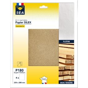 Feuille abrasive 230 x 280 mm grain 180 plâtre, lot de 4