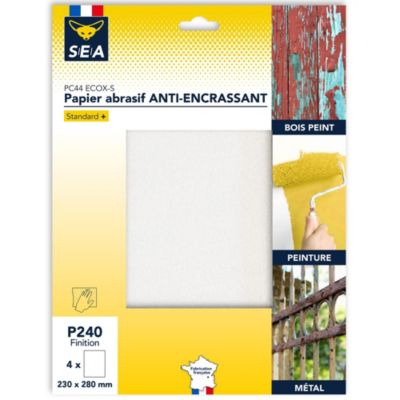 Feuille abrasive 230 x 280 mm grain 240 anti-encrassement, lot de 4