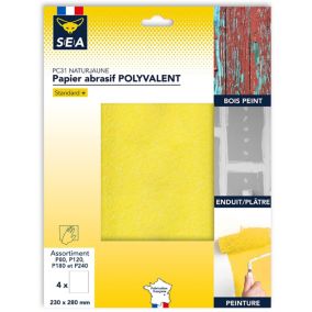 Feuille abrasive 230 x 280 mm grain 80 / 120 / 180 / 240, lot de 4