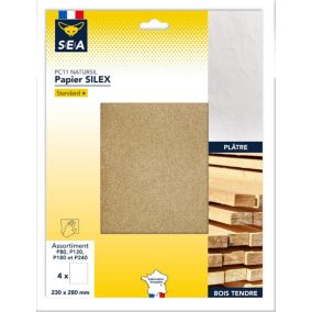 Feuille abrasive 230 x 280 mm grain 80 / 120 / 180 /240 plâtre, lot de 4