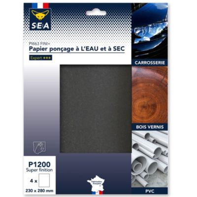 Feuille abrasive à l'eau et à sec 230 x 280 mm grain 1200, lot de 4