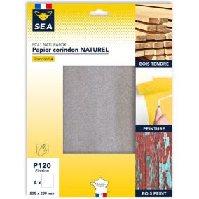 Feuille abrasive corindon 230 x 280 mm grain 120, lot de 4