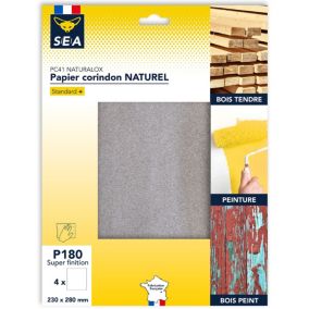 Feuille abrasive corindon 230 x 280 mm grain 180, lot de 4