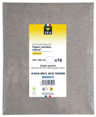 Feuille abrasive corindon 230 x 280 mm grain 40 / 80 /120 / 180, lot de 4