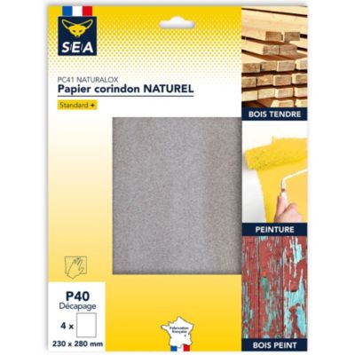 Feuille abrasive corindon 230 x 280 mm grain 40, lot de 4