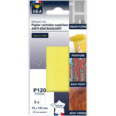 Feuille abrasive corindon 73 x 123 mm grain 120, lot de 4