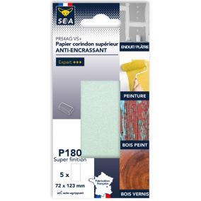 Feuille abrasive corindon 73 x 123 mm grain 180 anti-encrassement, lot de 5