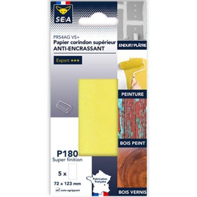 Feuille abrasive corindon 73 x 123 mm grain 180, lot de 5