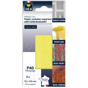 Feuille abrasive corindon 73 x 123 mm grain 40, lot de 4