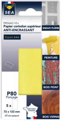 Feuille abrasive corindon 73 x 123 mm grain 80, lot de 5