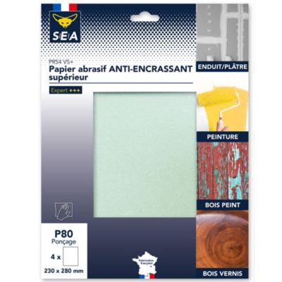 Feuilles abrasives anti-encrassant SEA grain 80, lot de 4