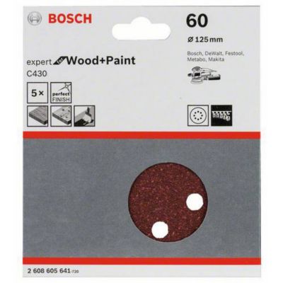 Feuilles abrasives auto-agrippantes 125 mm 8 trous pour ponceuse excentrique, pack de 5, grain 60