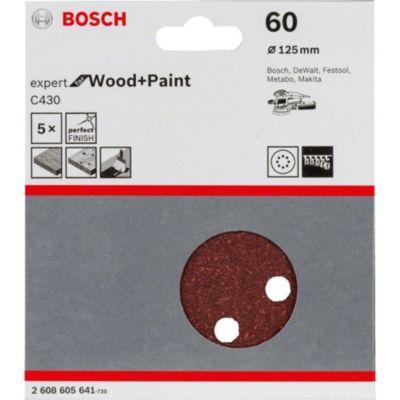 Feuilles abrasives auto-agrippantes 125 mm 8 trous pour ponceuse excentrique, pack de 5, grain 60