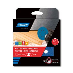 Feuilles abrasives tous matériaux Norton ø120 mm, Grain 180 - 5 feuilles