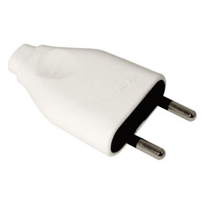 Fiche mâle blanc glossy 6A Diall 2 pôles