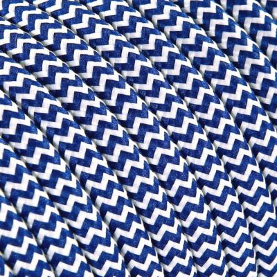 Fil Électrique Tissu Zébré Bleu et Blanc 2x075mm² - Câble Électrique Textile de Qualité