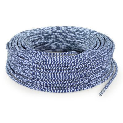 Fil Électrique Tissu Zébré Bleu et Blanc 2x075mm² - Câble Électrique Textile de Qualité