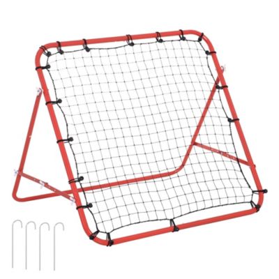Filet de rebond pliable inclinaison réglable - piquets d'ancrage inclus - filet PE noir métal époxy rouge