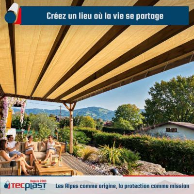 Filet Pergola 3x4 m Beige Sable - Garantie 5 ans TECPLAST - FP320PR - Filet d'ombrage perméable pour Pergola ou Tonnelle