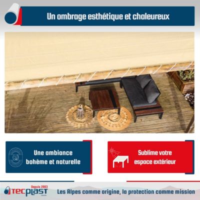 Filet Pergola 3x4 m Beige Sable - Garantie 5 ans TECPLAST - FP320PR - Filet d'ombrage perméable pour Pergola ou Tonnelle