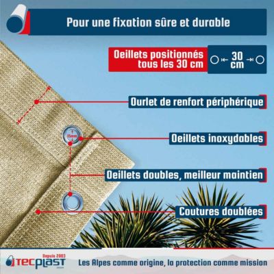 Filet Pergola 3x4 m Beige Sable - Garantie 5 ans TECPLAST - FP320PR - Filet d'ombrage perméable pour Pergola ou Tonnelle