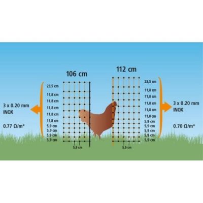 Filet poule non électrifiable H106 cm Longueur 50 m double