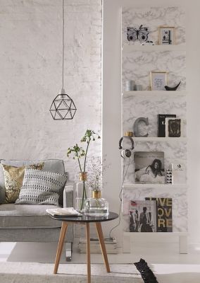 Film adhésif décoratif D-C-Fix Marmor Marmi grey PVC avec adhésif marbre lisse brillant blanc et gris L. 200 x l. 67,5 cm
