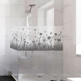 Film Fenêtre Anti Regard Occultant - CHAMP DE FLEURS PAPILLONS - Stickers pour Vitres & Porte de Douche - 40x100cm
