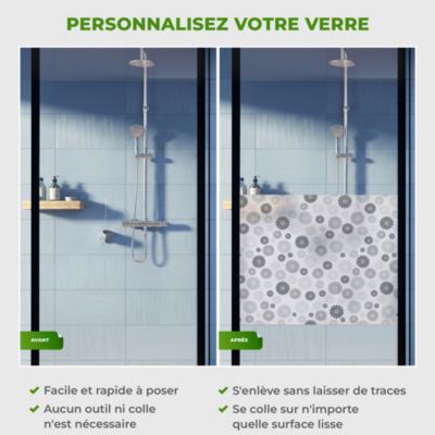 Film Fenêtre Anti Regard Occultant - FLEURS NUANCES DE GRIS LONG - Stickers pour Vitres & Porte de Douche - 40X200cm