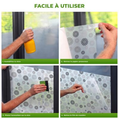 Film Fenêtre Anti Regard Occultant - FLEURS NUANCES DE GRIS LONG - Stickers pour Vitres & Porte de Douche - 40X200cm