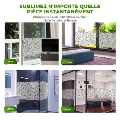 Film Fenêtre Anti Regard Occultant - FLEURS NUANCES DE GRIS LONG - Stickers pour Vitres & Porte de Douche - 40X200cm