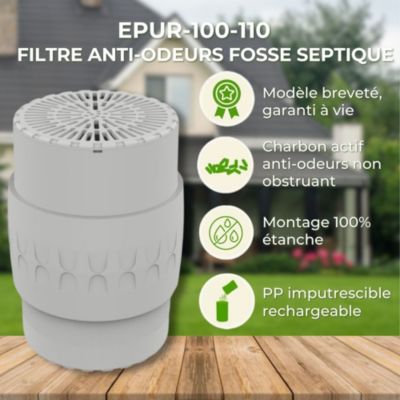 Filtre Anti-Odeurs Epur-100-110 Haute Performance au Charbon Actif Anti-H2S, diametre 100-110mm, Solution Sans Collage,