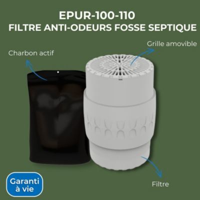 Filtre Anti-Odeurs Epur-100-110 Haute Performance au Charbon Actif Anti-H2S, diametre 100-110mm, Solution Sans Collage,