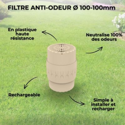 Filtre Anti-Odeurs Epur-100-110 Haute Performance au Charbon Actif Anti-H2S, diametre 100-110mm, Solution Sans Collage