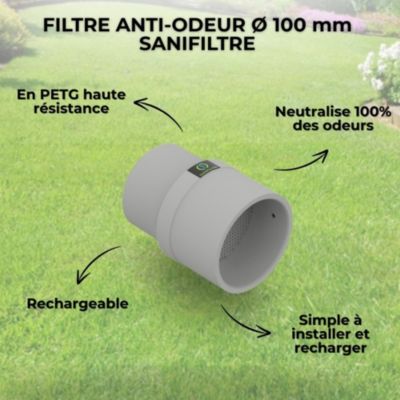 Filtre Anti-Odeurs Haute Performance au Charbon Actif Anti-H2S, Avec Manchon Intégré 100 mm, Solution Sans Collage, Pour Fosse