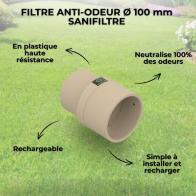 Filtre Anti-Odeurs Haute Performance au Charbon Actif Anti-H2S, Avec Manchon Intégré 100 mm, Solution Sans Collage, Pour Fosse