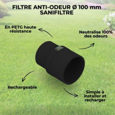 Filtre Anti-Odeurs Haute Performance au Charbon Actif Anti-H2S, Avec Manchon Intégré 100 mm, Solution Sans Collage, Pour Fosse