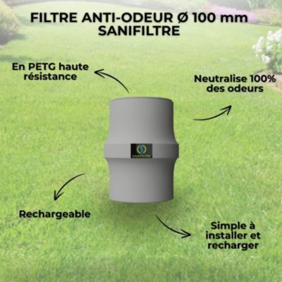 Filtre Anti-Odeurs Haute Performance au Charbon Actif Anti-H2S, diametre 100 mm, Solution Sans Collage, pour Fosse Septique &