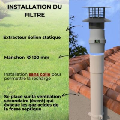 Filtre Anti-Odeurs Haute Performance au Charbon Actif Anti-H2S, diametre 100 mm, Solution Sans Collage, pour Fosse Septique &