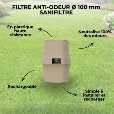 Filtre Anti-Odeurs Haute Performance au Charbon Actif Anti-H2S, diametre 100 mm, Solution Sans Collage, pour Fosse Septique &