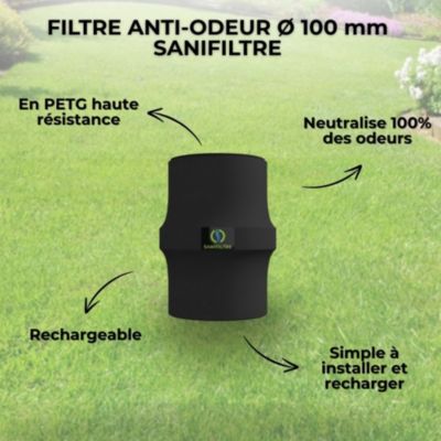 Filtre Anti-Odeurs Haute Performance au Charbon Actif Anti-H2S, diametre 100 mm, Solution Sans Collage, pour Fosse Septique &