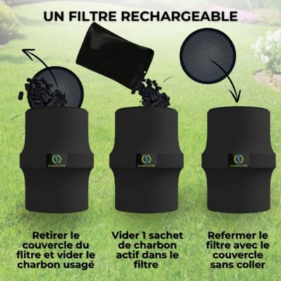 Filtre Anti-Odeurs Haute Performance au Charbon Actif Anti-H2S, diametre 100 mm, Solution Sans Collage, pour Fosse Septique &