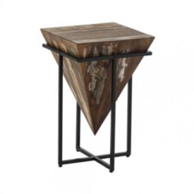 FINDY - Table d'Appoint H.56cm Pyramide Inversée Bois Massif et Métal Noir