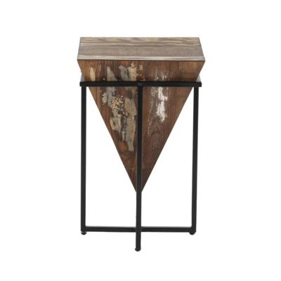 FINDY - Table d'Appoint H.56cm Pyramide Inversée Bois Massif et Métal Noir