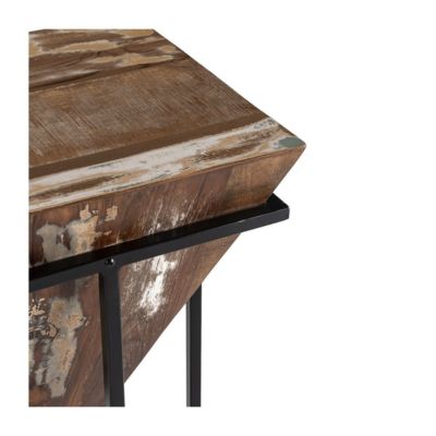 FINDY - Table d'Appoint H.56cm Pyramide Inversée Bois Massif et Métal Noir