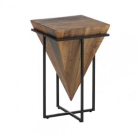 FINDY - Table d'Appoint H.68cm Pyramide Inversée Bois Massif et Métal Noir