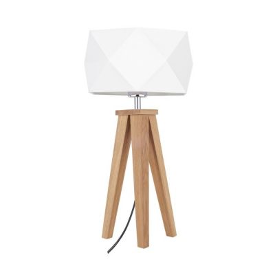 Finja Lampe de Table 1xE27 Max.60W Chêne Huilé/Câble en Tissu Anthracite/Abat-jour en Tissu Blanc