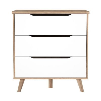 FINLANDEK Commode de chambre VANKKA scandinave decor chene et blanc mat + pieds en bois massif - L 80 cm