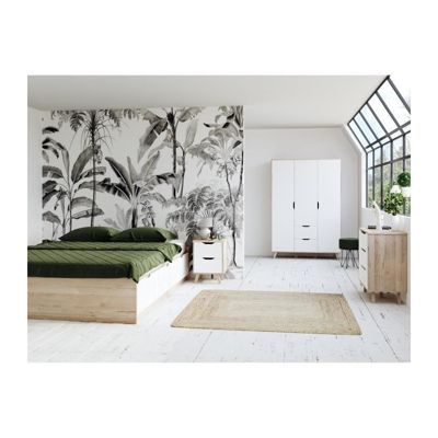 FINLANDEK Commode de chambre VANKKA scandinave decor chene et blanc mat + pieds en bois massif - L 80 cm