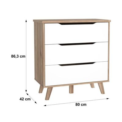 FINLANDEK Commode de chambre VANKKA scandinave decor chene et blanc mat + pieds en bois massif - L 80 cm